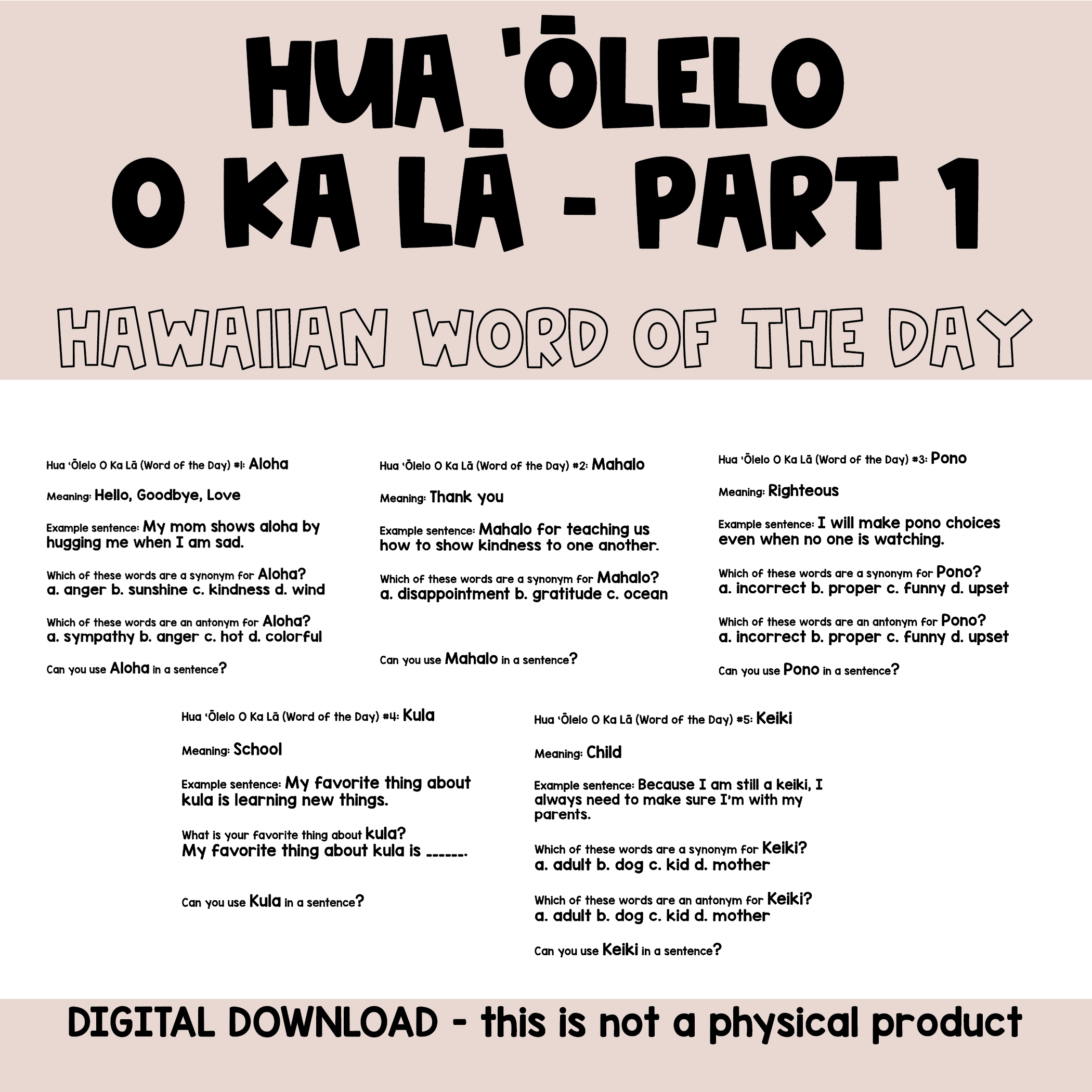 Hawaiian and English Cross-Age Learning Picture Vocabulary Book – Bishop  Museum Press
